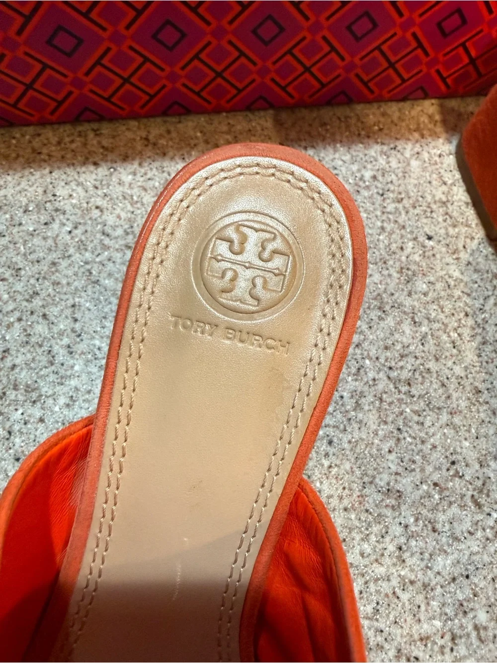 Tory Burch VGUC Salinas Suede Slide Heels Orange Size 8